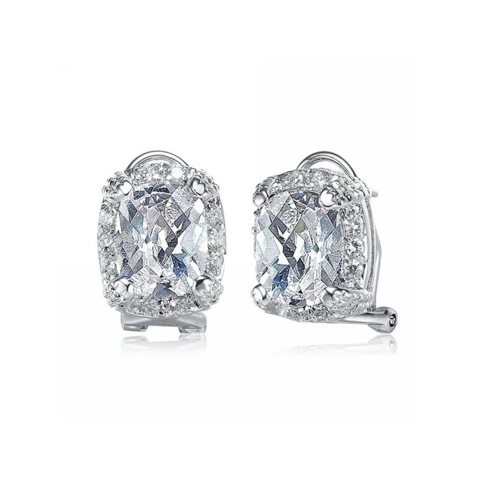 Genevive Silver Cz Omega Solitaire Earrings
